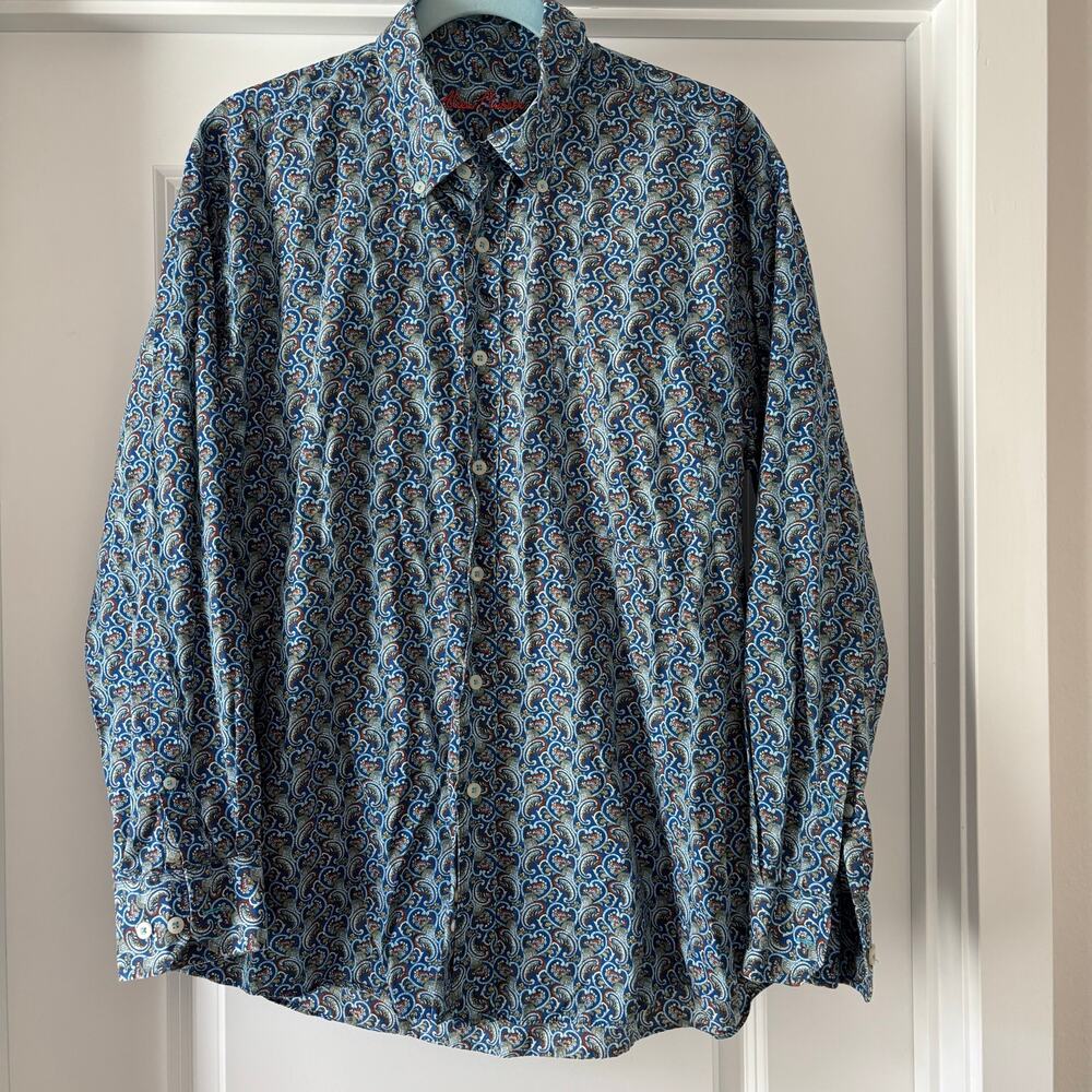 Alan Flusser Boho Paisley Long Sleeve Button Up Size Large Shirt Beachy Casual